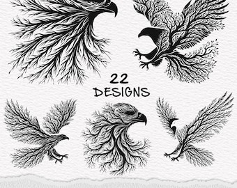 Majestic Eagle Silhouette SVG Clipart: Twig Roots Design (Digital Files)