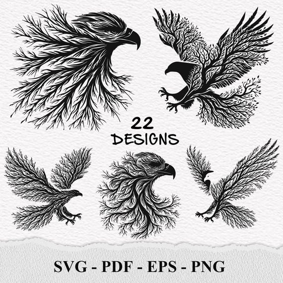 Majestic Eagle Silhouette SVG Clipart: Twig Roots Design (Digital Files)