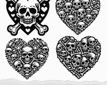 Skull Heart SVG: Gothic Romantic Skulls Clipart (Digital Files)