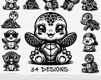 Cute Turtle SVG, Turtle SVG, Fun Funny Turtle, Adorable Turtle, Cute Baby Turtle Clipart Silhouette Vector Cut Files