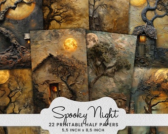 Spooky Haunted House Collage Papier: Halloween Scrapbook Printable (Digitaler Download)