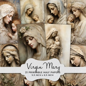 Página de diario basura de la Virgen María: efímera imprimible de la Santa Madre para álbumes de recortes, tarjetas y collages