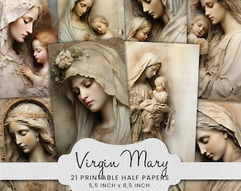 Virgin Mary Junk Journal Page – Holy Mother Printable Ephemera for Scrapbook, Card Making & Collage