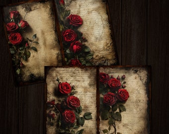 Red Roses Junk Journal Pages – Vintage Floral Printable