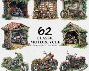 62 Rusty Motorcycle Clipart: Vintage Bike Graphics (Digital Download)