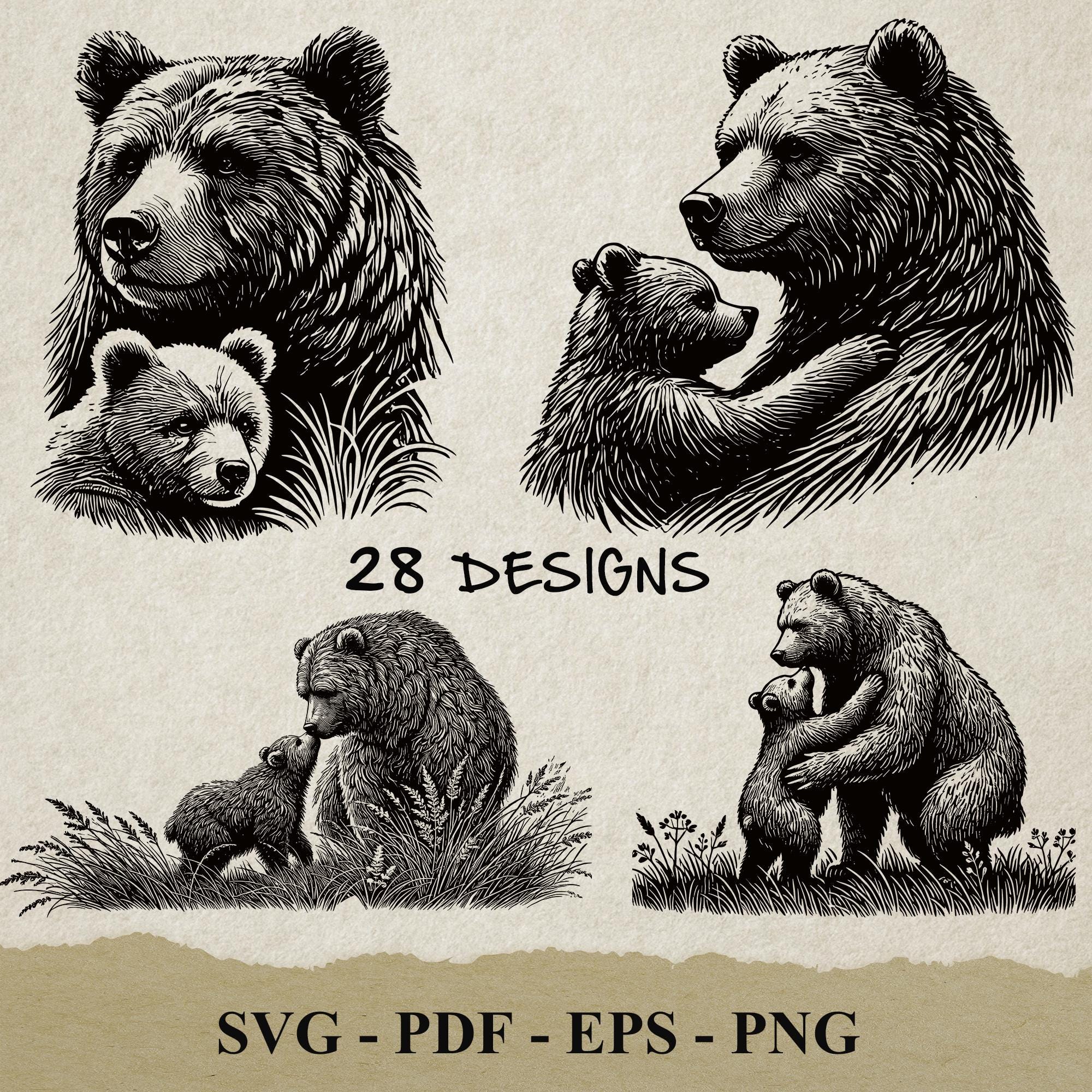 Vintage Mama Bear & Cub Vector Illustration (SVG, PNG, PDF) - Etsy