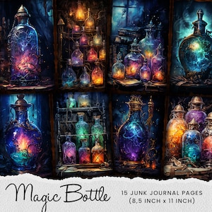 Magic Bottle Junk Journal Pagina, Potion Bottle, Apotheker Bottle Journal Scrapbook Card Making Afdrukbaar Craft Supply Digitaal Papier