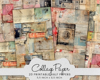 Grunge Collage Paper: Antique Mixed Media, Scrapbook Craft (Digital Download)