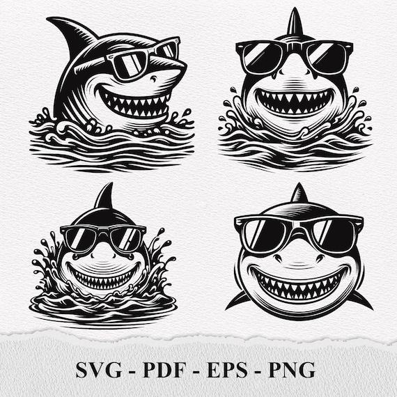 サングラスをかけた面白いサメのSVGクリップアート（デジタルファイル