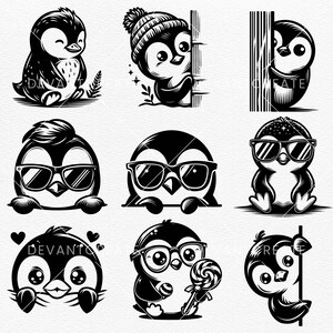 Söt pingvin SVG, babypingvin Svg, pingvinpaket Svg, rolig pingvin, söt babypingvinsilhuett SVG PNG Clipart klippfiler bild 6