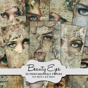 Olhos de senhora vitoriana, olhos de beleza, mulher de beleza meio papel mídia mista colagem de papel para impressão, álbum de recortes, fabricação de cartão, fornecimento de artesanato