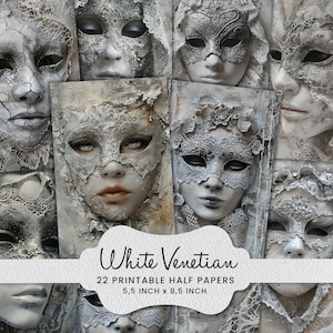 Venezianische Maskerade Junk Journal, Karnevalsmaske Halbpapier Mixed Media Papiercollage zum Ausdrucken, Scrapbook, Kartenherstellung, Bastelbedarf
