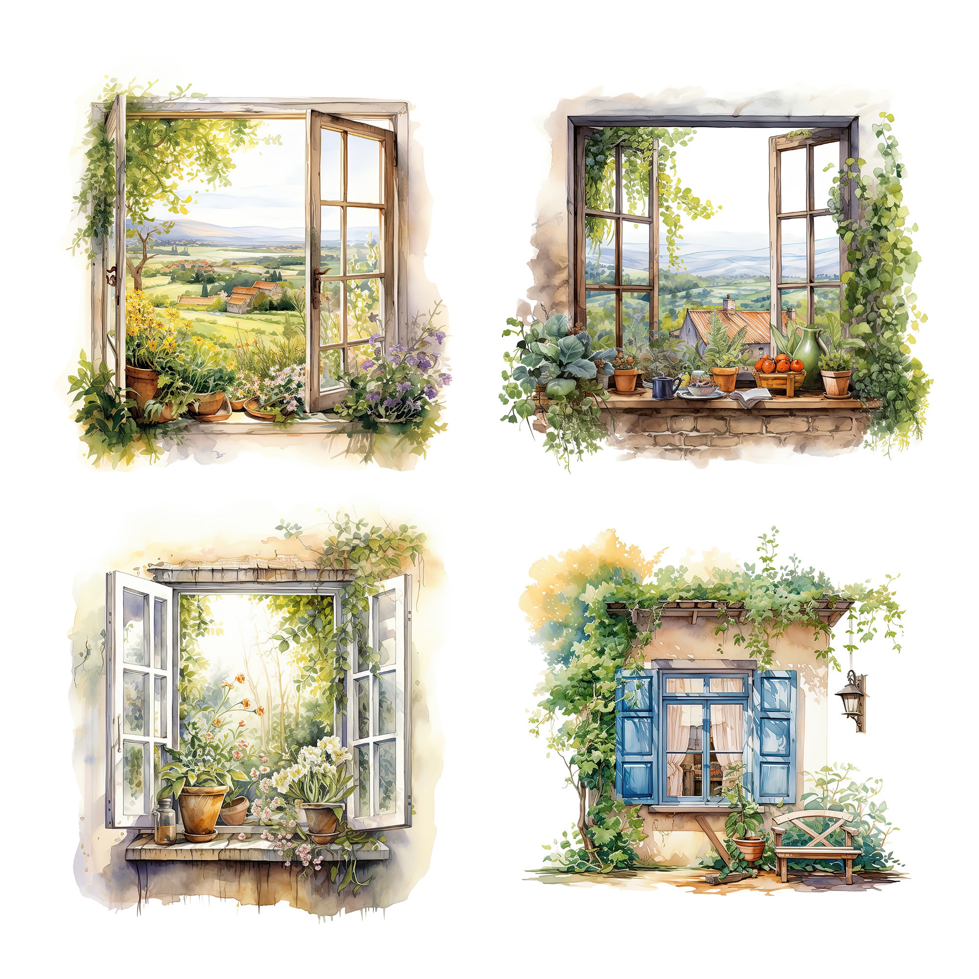 Spring Window Watercolor, 25 Floral Window Clipart, Summers Window ...