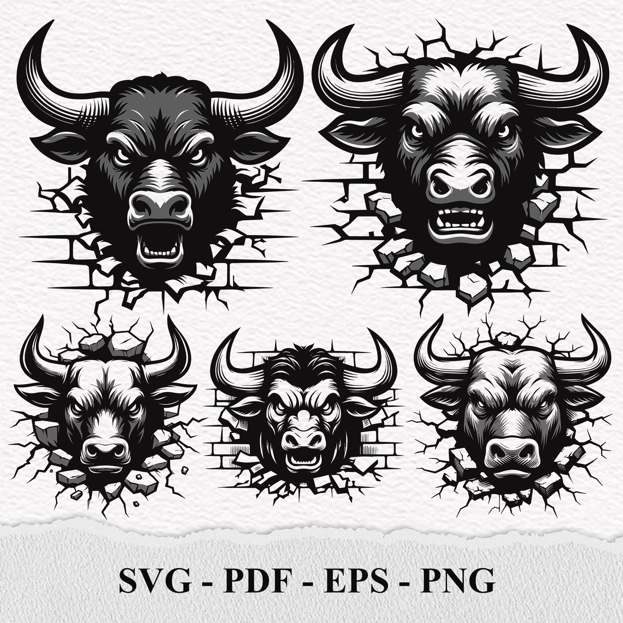 Angry Bull Head SVG Bundle: Cracked Wall Clipart (digital Files) - Etsy