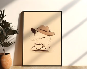Lustige Katze Kaffee Kunst Küche Katze Poster Minimalist Wand Dekor Katze Retro Getränk Poster Kaffee Liebhaber Küche Dekor