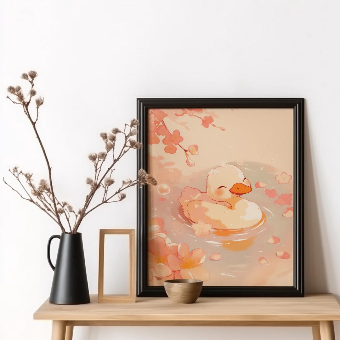 Baby Goose Bathroom Wall Art Anime Duck Poster Bathing Duck Bathtub Art ...
