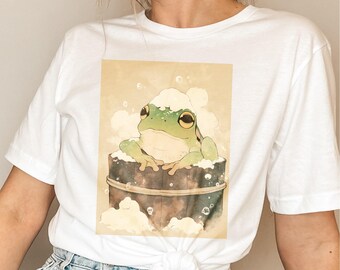 Japanese Frog Shirt Funny Frog TShirt Kawaii Frog Bubble Bath TShirt Anime Frog Clothing Kawaii Tokyo Aesthetic Funny Animal Art Shirt