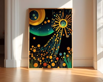 Autumn Underwater Original Poster Art Sun Fall Wall Decor Ocean Art Print Living Room Symbolism Klimt Original Miresgal