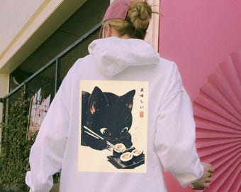 Sushi Cat Hoodie Oishii Delicious Japanese Cuisine Sweatshirt, Kawaii Hoodie, Anime Cat Sweatshirt, Japanese Foodie Gift Cat Lover
