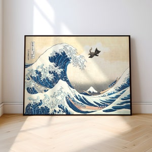 The Great Wave off Kanagawa Black Cat Japanese Art Katsushika Hokusai Wall Art Funny Cat Great Wave Poster Art Home Decor Japanese