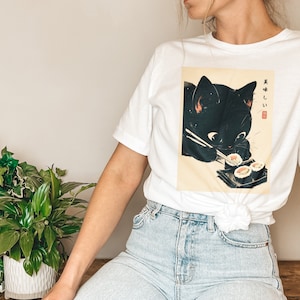 Camiseta de gato de sushi &quot;Oishii&quot;, presente para amantes de gatos, camisa Kawaii, camiseta de gato de anime, camisa japonesa, camisa gastronômica, gato Oishii