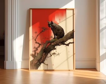 Sztuka w stylu Vintage Black Cat, plakat Tokyo Black Cat, minimalistyczny nadruk Ukiyo-e Black Cat, dekoracja ścienna do sypialni, plakat Japanese Cat
