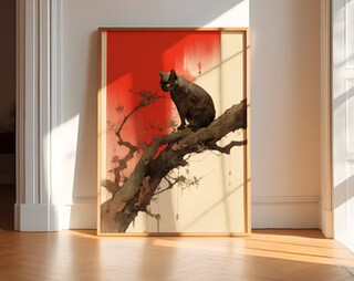Set Di 6 Poster Su Tela Con Gatto Giapponese - Stampa D'Arte Murale Con Gatti Neri Anime, Decorazione Da Parete Stile Tokyo (30,5 X 40,6 Cm)