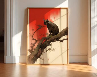 Set Di 6 Poster Su Tela Con Gatto Giapponese - Stampa D'Arte Murale Con Gatti Neri Anime, Decorazione Da Parete Stile Tokyo (30,5 X 40,6 Cm)