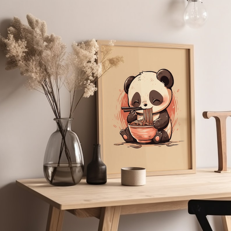 Ramen Panda Poster, Funny Panda Art Print, Asian Panda Kitchen Wall Art ...