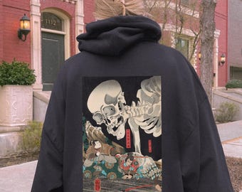 Kuniyoshi Skeleton Zip Up Hoodie: Vintage Japanese Streetwear