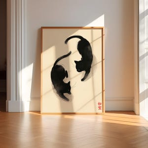 黒猫アートプリント 日本の黒猫ウォールアート ミニマリストウォールアートプリント 日本のウォールアートポスター アジアの黒猫ポスタープリント