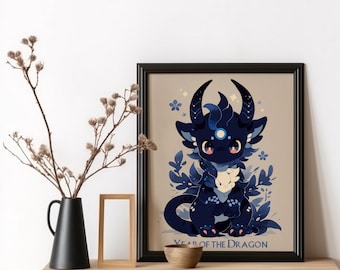 Baby Dragon Chinesisches Neujahrsfest 2024 Wandkunst Jahr des Drachen Chinesisches Sternzeichen Print Asiatische minimalistische Kunst Illustration