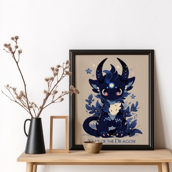 Baby Dragon Poster Chinese New Year 2024 Wall Art Year of the Dragon Chinese Zodiac Print Asian Minimalist Art Illustration
