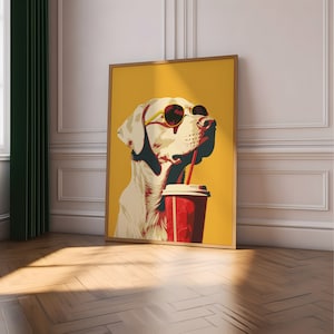 Funny Labrador Retriever Wall Art, Dog Coffee Lover Gift, Hipster Dog Dorm Bar Poster, Kitchen Art Print, Funny Wall Art, Funny Food Print