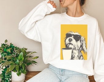 Funny Dog with Sunglasses Sweatshirt - Coffee Lover Gift