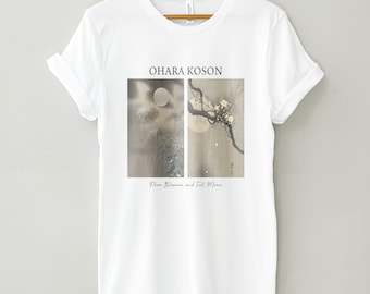 Plum Blossom Moon Shirt, Tranquil Art Shirt Japanese Aesthetic by Ohara Koson x Miresgal, Indie T Shirt, Vintage Japanese T-shirt Gift