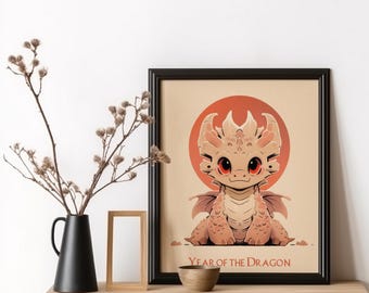 Year Of The Dragon Poster Chinese Zodiac Lunar Year Artwork Dragon Print Chinese New Year Poster Chinese Horoscope Minimalist