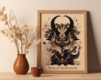 Lunar Year Dragon Poster Lunar Year Earth Dragon Chinese Art Zodiac Wall Decor Year of the Dragon Print Chinese Minimalist