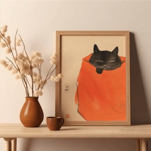 Vintage Japanese Sleeping Cat Poster, Japanese Cat Print, Cat Gift, Gift for Cat Lovers, Ukiyo-e Print, Animal Wall Decor, Oriental Decor