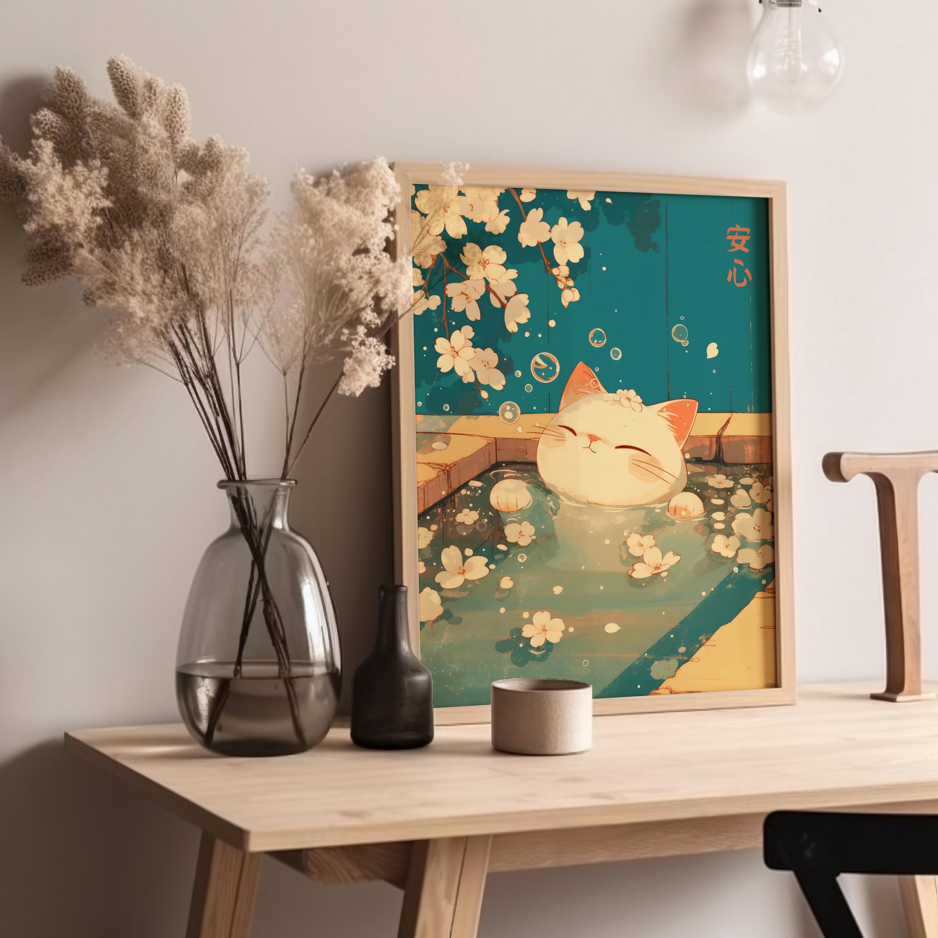 Japanese Cat Bathroom Art Japanese Bathroom Decor Bath Cat Print Funny ...