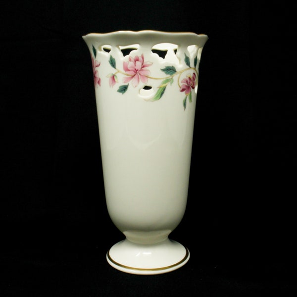 Lenox Barrington 8.5" Floral Pierced Vase with Gold-Plated Rim, 1990s