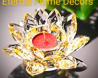 Yellow Crystal Lotus Flower Capiz Shell Candle Holder - A Real Jewel of a Gift and Keepsake