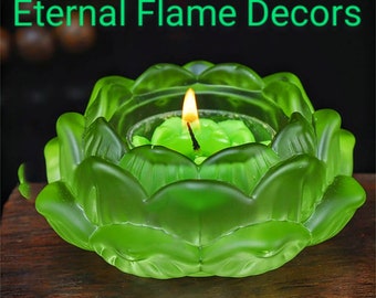 Green Crystal Lotus Clear Glass Candle Holder - A Real Jewel of a Gift and Keepsake
