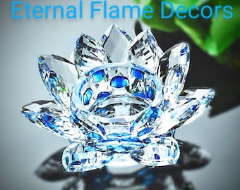 Blue Crystal Lotus Flower Capiz Shell Candle Holder - A Real Jewel of a Gift and Keepsake