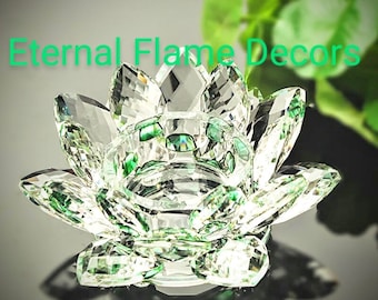 Green Crystal Lotus Flower Capiz Shell Candle Holder - A Real Jewel of a Gift and Keepsake