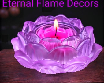 Purple Crystal Lotus Clear Glass Candle Holder - A Real Jewel of a Gift and Keepsake