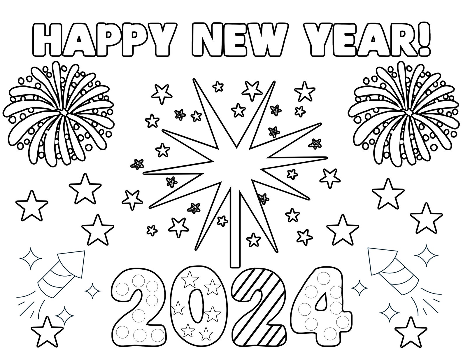New Years Printable Coloring Pages / 2024 Coloring Pages for Kids or