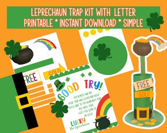 printable leprechaun trap kit/st patricks day craft for kids/diy leprechaun trap/catch a leprechaun craft/irish tradition/lucky leprechaun