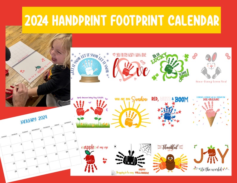 Personalized 2024 Handprint Calendar/ Art Craft / DIY Gift Child Baby