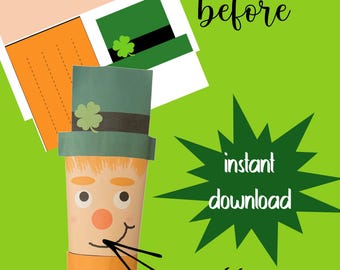 leprechaun craft for kids/printable download craft for kids/st patricks craft/leprechaun windsock/st patricks day decoration for kids/green